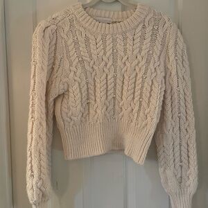 House of Harlow 1960 Cable Knit Sweater in Cream with pearl accents